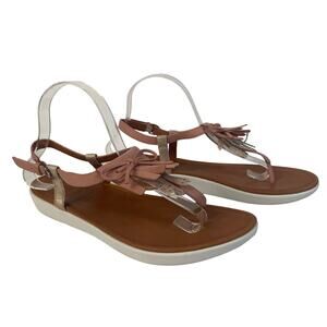 Fitflop Sandals Women Sz 9 Tia Pink Leather Thong‎ Wedge Comfort Vacation Resort